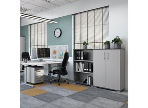 4066075100249 - Arbeitszimmer Set mit Schreibtisch höhenverstellbar 160 cm PRATO-01 in grau mit graphit - grau