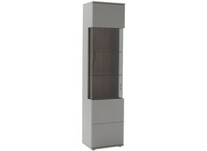 4066075101123 - Vitrine mit Glasfront in grau lackiert mit sichtbarer Rückwand in Eiche SAVANNAH-05 b h t ca 50 207 38 cm - grau