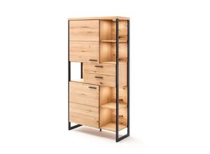 4066075101147 - Wohn-   Esszimmer Vitrinenschrank in Eiche Bianco geölt (teilmassiv) SOMBOR-05 b h t ca 95 186 38 cm - braun