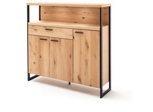 4066075101369 - Lomadox - Highboard mit Beleuchtung und Funkfernbedienung 140cm breit in Eiche Bianco geölt (teilmassiv) SOMBOR-05 b h t ca 140 136 38 cm - braun