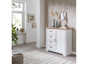 4066075101758 - Lomadox - Kommode Landhausstil mit 4 Schubkästen JÜLICH-36 in Pinie weiß Nb mit Artisan Eiche Nb b h t ca 115 102 41 cm - weiß