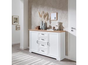 4066075101765 - Lomadox - Landhaus Sideboard mit 4 Schubkästen JÜLICH-36 in Pinie weiß Nb mit Artisan Eiche Nb b h t ca 165 102 41 cm - weiß