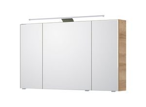 4066075101796 - Bad Spiegelschrank 120cm mit LED-Aufsatzleuchte in Riviera Eiche quer Nb SOLINGEN-66 B H T ca 120 703 17 cm - braun