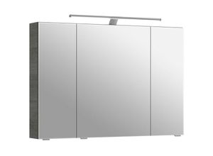 4066075101871 - Badezimmer Spiegelschrank mit led Aufbauleuchte 98cm breit in Graphit Struktur quer Nb SOLINGEN-66 b h t ca 98 703 17 cm - grau