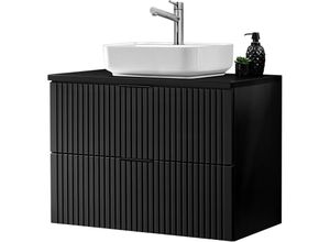 4066075102113 - Lomadox - Badezimmer Waschtisch 81cm mit Aufsatzbecken matt schwarz gerillt ADELAIDE-56-BLACK b h t ca 806 732 465 cm - schwarz