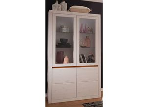 4066075102724 - Lomadox - Massivholz Vitrinenschrank Wohn- Esszimmer WILSON-69 in Kiefer massiv weiß b h t ca 1105 190 42 cm - weiß