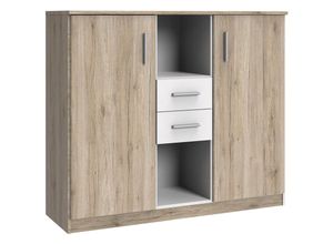 4066075102762 - Highboard Kommode JOHANNESBURG-43 in Eiche Nb mit weiß b h t ca 122 105 41 cm - braun