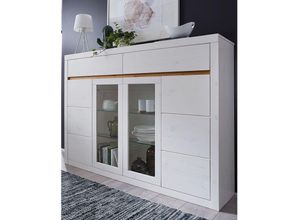 4066075102830 - Lomadox - Massivholz Sideboard mit Glastüren WILSON-69 in Kiefer massiv weiß b h t ca 177 125 42 cm - weiß