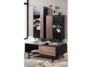 4066075102984 - Lomadox - Wohnzimmer Schrank Set aus Vitrine Highboard und Couchtisch inkl led Beleuchtung schwarz mit Holzoptik PARAWA-132 - schwarz