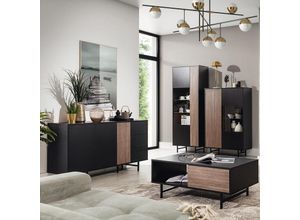 4066075102991 - Lomadox - Wohnzimmer Möbel Set aus Vitrine Highboard Sideboard und Couchtisch schwarz mit Holzoptik PARAWA-132 - schwarz