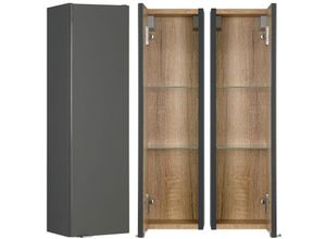 4066075104216 - Hängeschrank 20 cm breit Hochglanz grau mit Wotan Eiche AMARILLO-147-GREY B H T 20 70 176 cm - grau