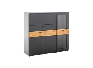 4066075104810 - Lomadox - Wohn-   Esszimmer Highboard schwarzgrau lackiert mit Wildeiche massiv CHAPLEAU-05 b h t ca 135 124 37 cm - grau