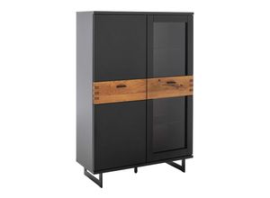 4066075104858 - Highboard mit 2 Türen schwarzgrau lackiert mit Wildeiche massiv geölt CHAPLEAU-05 B H T ca 90 134 37 cm - grau