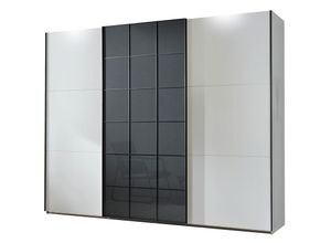 4066075107095 - Lomadox - Kleiderschrank 250cm mit 3 Schiebetüren weiß mit grauem Glas TOULON-43 b h t ca 250 216 65 cm - weiß