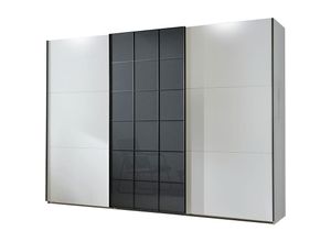 4066075107118 - Lomadox - Kleiderschrank 300cm mit 3 Schwebetüren weiß mit grauem Glas TOULON-43 b h t ca 300 216 65 cm - weiß