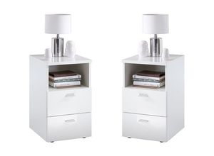 4066075107606 - Lomadox - Nachttisch 2er Set in weiß Hochglanz CERNA-10 auch für Boxspringbetten geeignet b h t je ca 35 615 399 cm - weiß