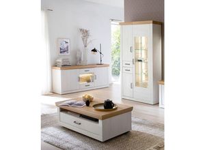 4066075107668 - Wohnzimmer Möbel Set MARINGA-05 inkl Sideboard Kombi-Vitrine und Couchtisch in Pinie weiß mit Eiche Nb - weiß