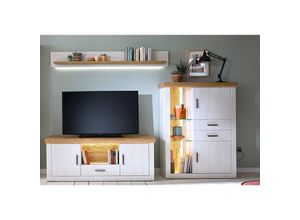 4066075108276 - Wohnwand MARINGA-05 inkl TV-Schrank Wandboard und Highboard in Pinie weiß mit Eiche Nb im Landhaus Stil - weiß