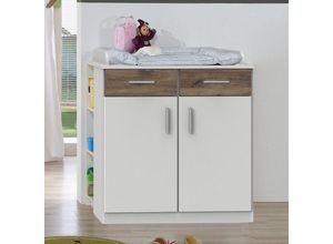 4066075108337 - Lomadox - Babyzimmer Wickelkommode mit Unterschrank JOHANNESBURG-43 in weiß mit Eiche Nb b h t ca 91 101 75 cm - weiß