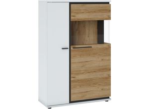 4066075108825 - Lomadox - Highboard Vitrine in weiß mit Eiche Nb SANDVIKA-129 b h t ca 93 140 37 cm - weiß