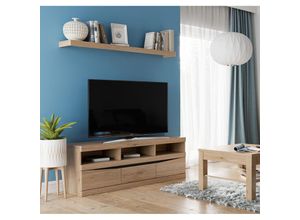 4066075108917 - Wohnzimmer Set tv Lowboard Wandboard Couchtisch 75x75 cm SANFORD-129 in Eiche hell Nb - braun