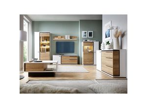 4066075110460 - Wohnwand Set inkl Couchtisch und Sideboard in weiß Eiche Nb SANDVIKA-129 mit Beleuchtung - weiß