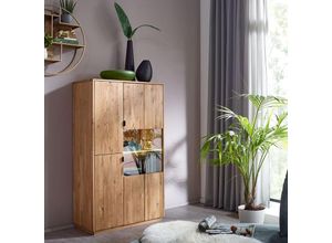 4066075110705 - Highboard 80 cm mit Beleuchtung in Wildeiche massiv geölt WELLINGTON-69 b h t ca 80 140 40 cm - braun