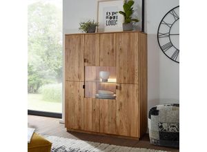 4066075110712 - Highboard 110 cm mit Beleuchtung in Wildeiche massiv geölt WELLINGTON-69 b h t ca 110 140 40 cm - braun