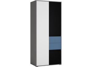 4066075110811 - Lomadox - Kleiderschrank Jugendzimmer LIIVA-129 in grau mit schwarz weiß blau b h t ca 837 197 54 cm - grau