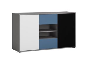 4066075110910 - Sideboard Kommode Jugendzimmer LIIVA-129 in grau mit schwarz weiß blau B H T ca 1257 742 40 cm - grau