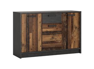 4066075111276 - Lomadox - Sideboard im modernen Industrial Design NELSON-129 in grau mit Holz Nb Jugendzimmer Kommode mit viel Stauraum b h t ca 128 84 42 cm