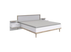 4066075111580 - Doppelbett Ehebett 180x200cm mit 2 Nachtschränken in weiß mit Eiche Nb SILKEBORG-43 b h t ca 288 96 210 cm - weiß