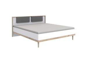 4066075111641 - Doppelbett Ehebett 180x200cm mit Kopfteilpolstern in weiß mit Eiche Nb SILKEBORG-43 b h t ca 188 96 210 cm - weiß