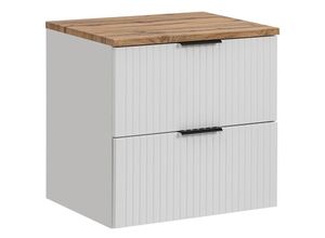 4066075112228 - Lomadox - Waschtischunterschrank 60 cm weiß matt mit gerillter Front Wotaneiche ADELAIDE-56-WHITE - weiß