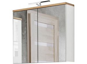 4066075113348 - Badezimmer Spiegelschrank 80 cm LED-Beleuchtung LUTON-56 Hochglanz weiß mit Wotan Eiche Nb B H T ca 80 70 20 cm - weiß