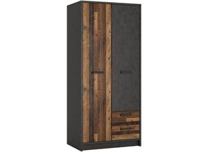 4066075113423 - Lomadox - Kleiderschrank Jugendzimmer 2-türig NELSON-129 in grau mit Holz Nb b h t ca 87 196 60 cm - braun