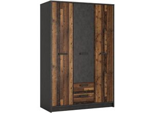 4066075113447 - Lomadox - Kleiderschrank Jugendzimmer 3-türig NELSON-129 in grau mit Holz Nb b h t ca 128 196 60 cm - braun