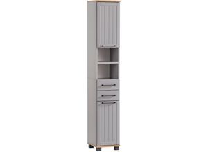 4066075114673 - Lomadox - Badezimmer Hochschrank in grau mit Eiche Nb JAUSA-80 Landhaus-Stil b h t ca 303 1809 326 cm - grau