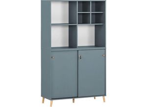 4066075115519 - Lomadox - Büroschrank abschließbar auf Massivholz Füßen SISAK-80 in blau b h t ca 1001 1752 41 cm - blau