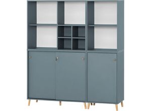 4066075115557 - Lomadox - Aktenschrank Büro mit Schloss auf Massivholz Füßen SISAK-80 in blau b h t ca 1511 1752 41 cm - blau