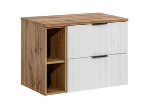 4066075115595 - Lomadox - Waschtischunterschrank 80cm in weiß mit Eiche Nb gerillt Front ADELAIDE-56-WHITE - weiß