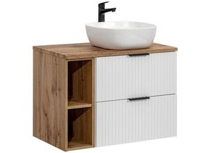 4066075115618 - Lomadox - Waschtisch 80cm mit Keramik-Waschbecken weiß mit Eiche Nb gerillte Front ADELAIDE-56-WHITE - weiß 4066075115618 - Lomadox - Waschtisch 80cm mit Keramik-Waschbecken weiß mit Eiche Nb gerillte Front ADELAIDE-56-WHITE - weiß