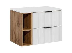 4066075115632 - Waschtischunterschrank 80cm in weiß mit Eiche Nb gerillte Front ADELAIDE-56-WHITE - weiß