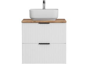 4066075116202 - Lomadox - Waschtisch 60cm mit Aufsatzbecken weiß mit Eiche Nb Front gerillt ADELAIDE-56-WHITE - weiß