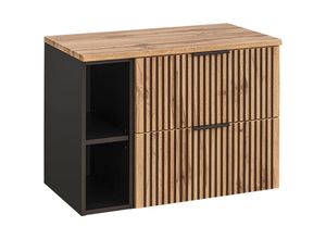 4066075116608 - Lomadox - Waschbeckenunterschrank mit Regal 80 cm XANTEN-56 in anthrazit mit Eiche Nb schwarz gerillt b h t ca 806 592 465 cm - braun