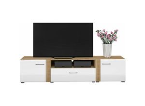 4066075116790 - Lomadox - tv Lowboard 210 cm in Eiche Castello Nb mit weiß Hochglanz AKRON-131 mdf Front mit edler Fräsung b h t ca 210 47 42 cm - weiß