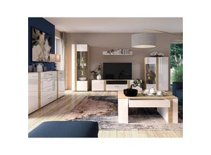 4066075116806 - Lomadox - Wohnwand in Eiche Nb AKRON-131 modern mit Fronten in Hochglanz weiß 6-teilig inkl Couchtisch und Sideboard - weiß