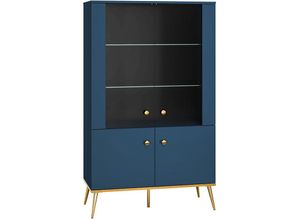 4066075117070 - Lomadox - Highboard mit Glastüren in dunkelblau mit goldfarbenen Griffen und Füßen MONTPELLIER-131 b h t ca 92 152 40 cm - blau