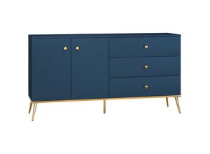 4066075117087 - Lomadox - Sideboard 160cm breit in dunkelblau mit goldfarbenen Griffen und Füßen MONTPELLIER-131 b h t ca 160 85 40 cm - blau