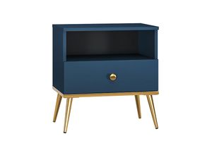 4066075117117 - Lomadox - Nachttisch in dunkelblau mit goldfarbenen Griffen und Füßen MONTPELLIER-131 b h t ca 50 53 34 cm - blau